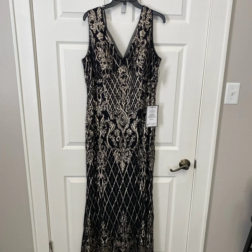 Gold Sequin Black Evening Gown - Picture 5 of 13